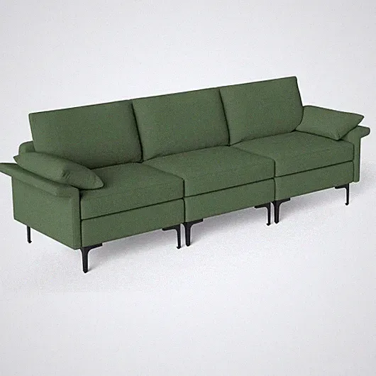 Large 3-Seat Sofa Sectional with Metal Legs for 3-4 people-Army Green - Color: A