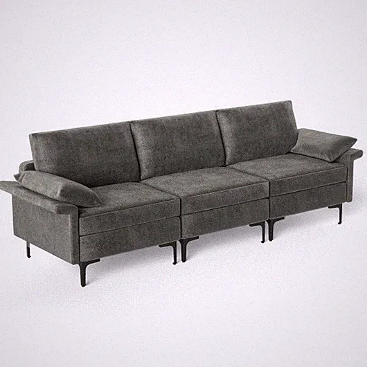 Large 3-Seat Sofa Sectional with Metal Legs for 3-4 people-Gray - Color: Gray