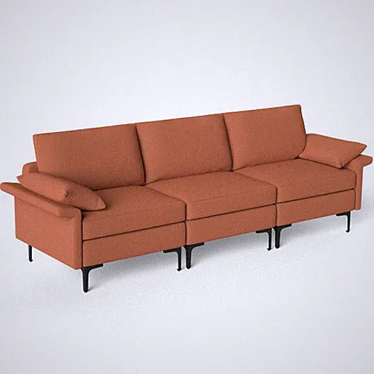 Large 3-Seat Sofa Sectional with Metal Legs for 3-4 people-Rust Red - Color: Rus