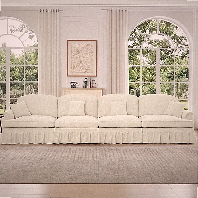 Large 4 Seater Sofa w/ Removable Skirt, Comfy Chenille, Mid Century Modern