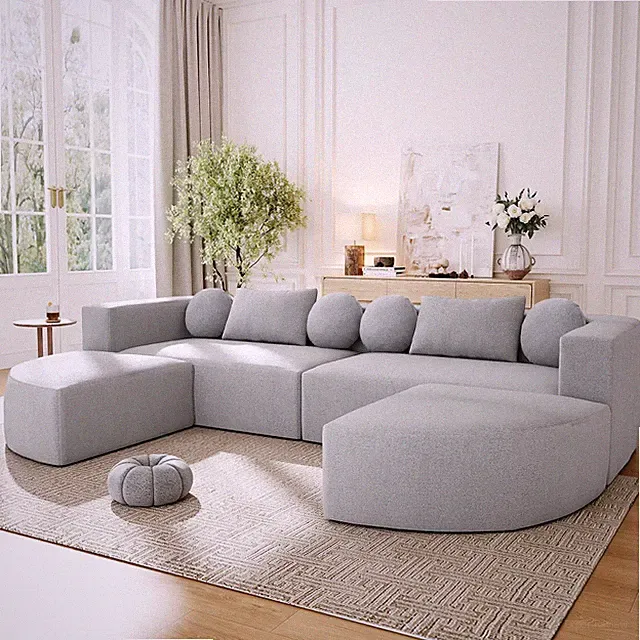 Large 6-Seat U-Shaped Sectional Sofa with Ottomans, Deep Seating, Gray