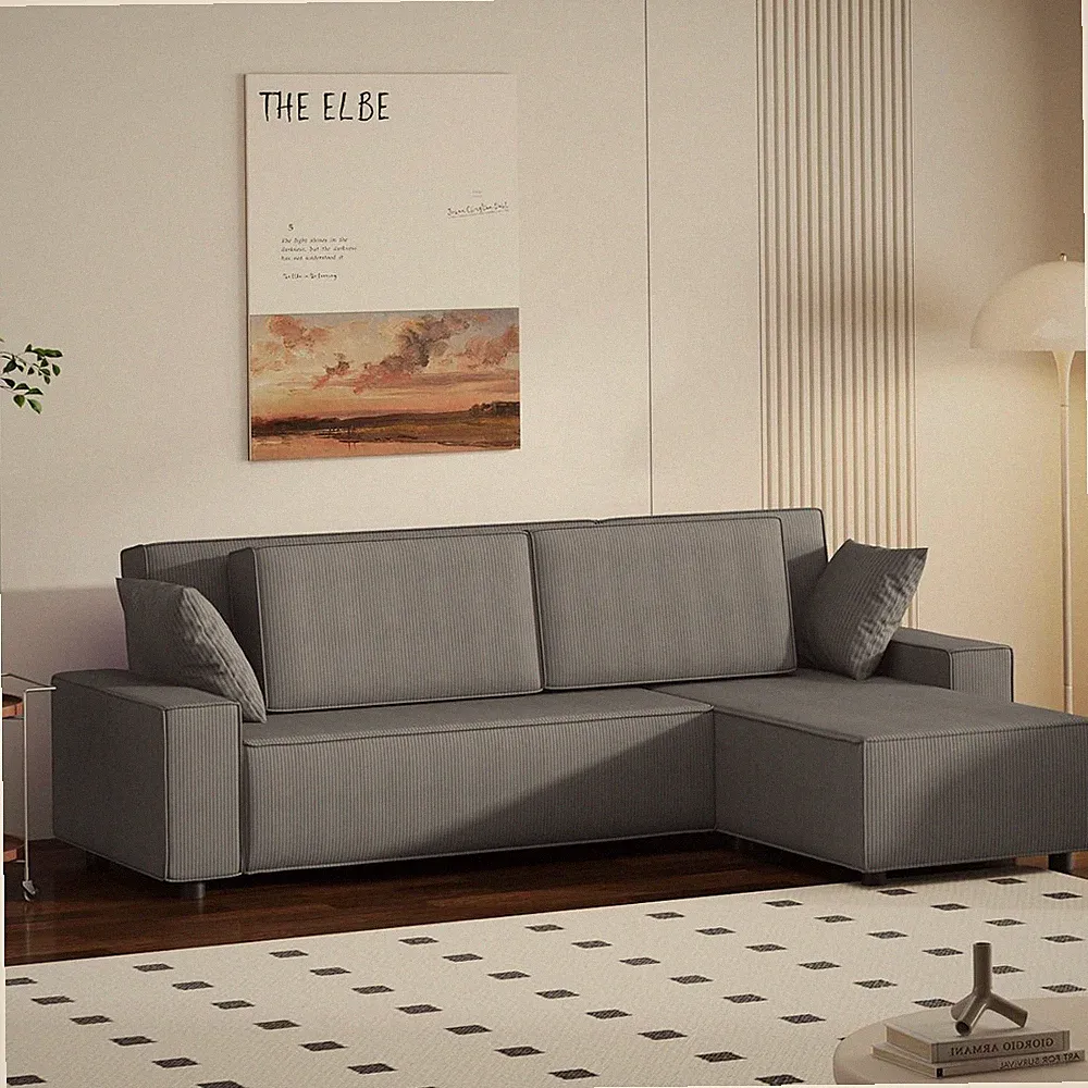Large 96" L-Shaped Dark Grey Corduroy Sectional Sofa with Chaise