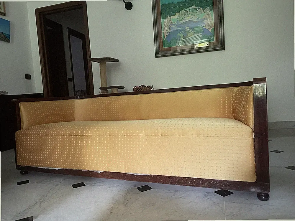 Large Art Deco Sofa Gold Upholstery