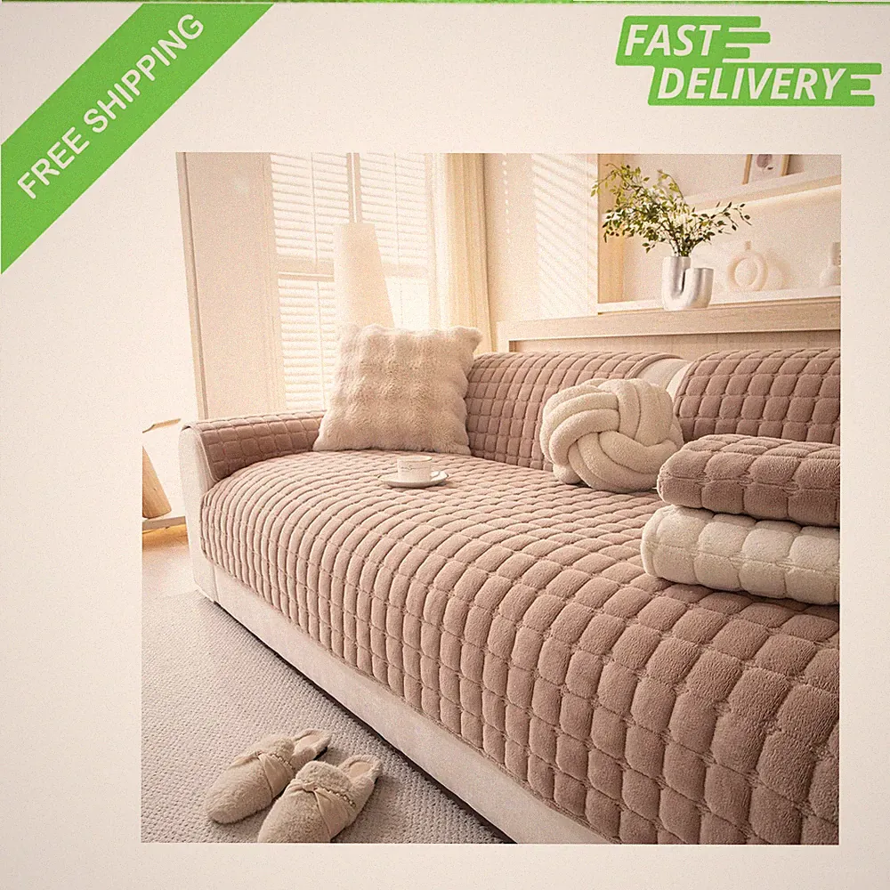Large Couch Cover for Sectional Sofas 36x95 Inches, Anti Slip Plush Leather Sofa