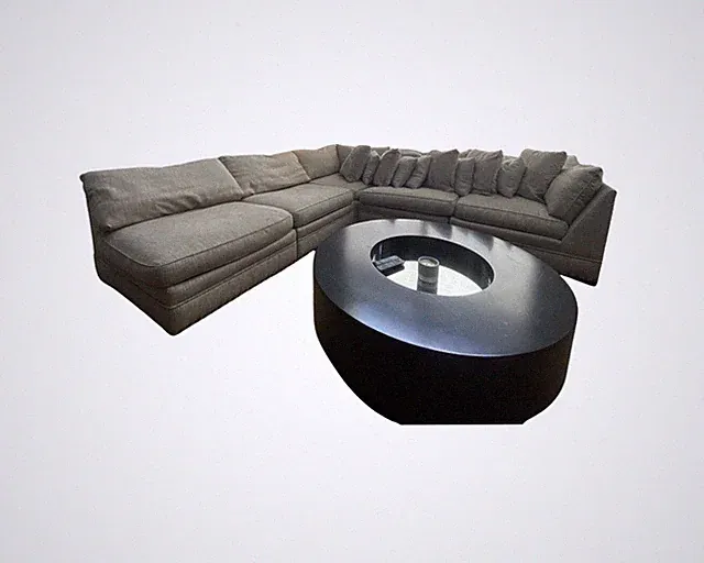 Large Custom sectional couch, L Shaped, Tweed Material, Grey/tan Color