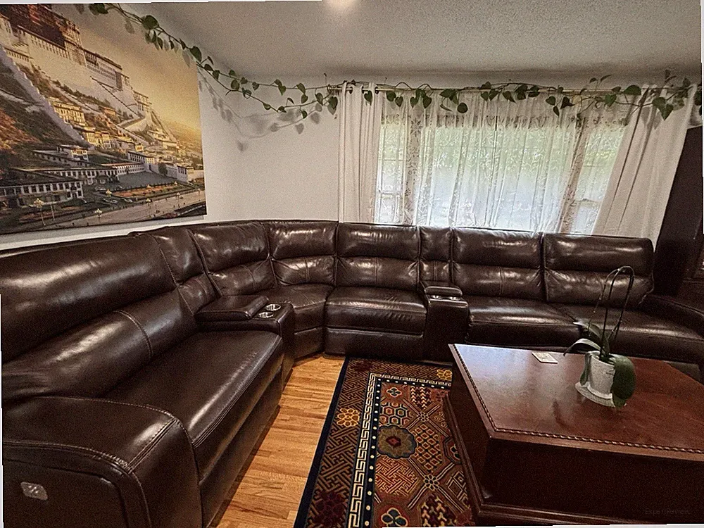 Large dark brown sectional sofa with recliners - great condition!