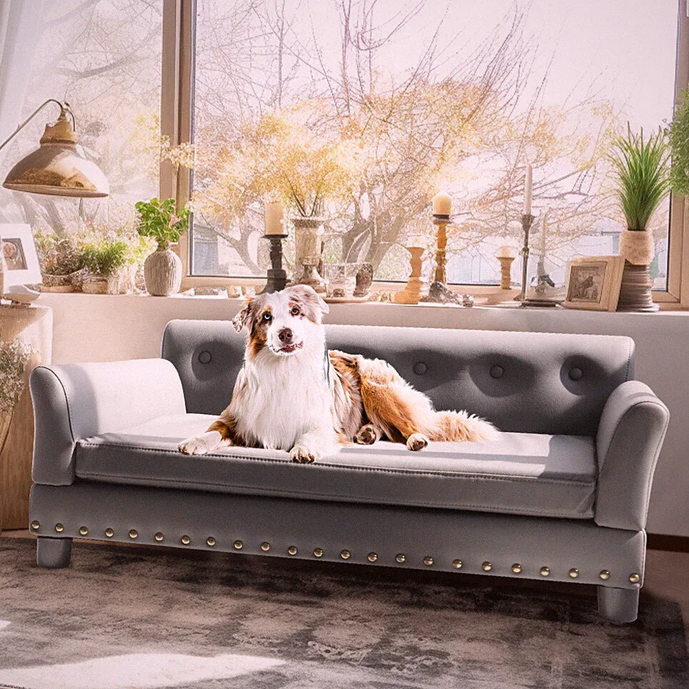 Large Dog Bed Pet Snuggle Sofa w/ Microfiber Leather Upholstered Removable Cover