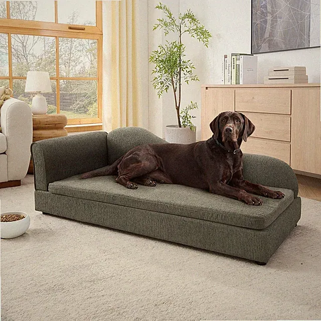 Large Dog Sofa w/ Wave Backrest & Single Armrest, Soft Foam Cushion - DARK GREY
