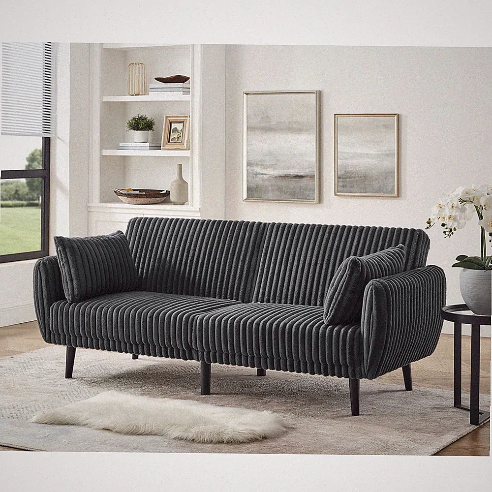 Large Faux Fur Convertible Futon Sofa Bed, Dark Gray, 82"L x 33"W x 33"H