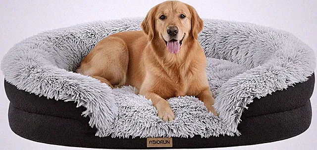 Large Fluffy Orthopedic Dog Bed with Bolster, Washable & Waterproof Cover
