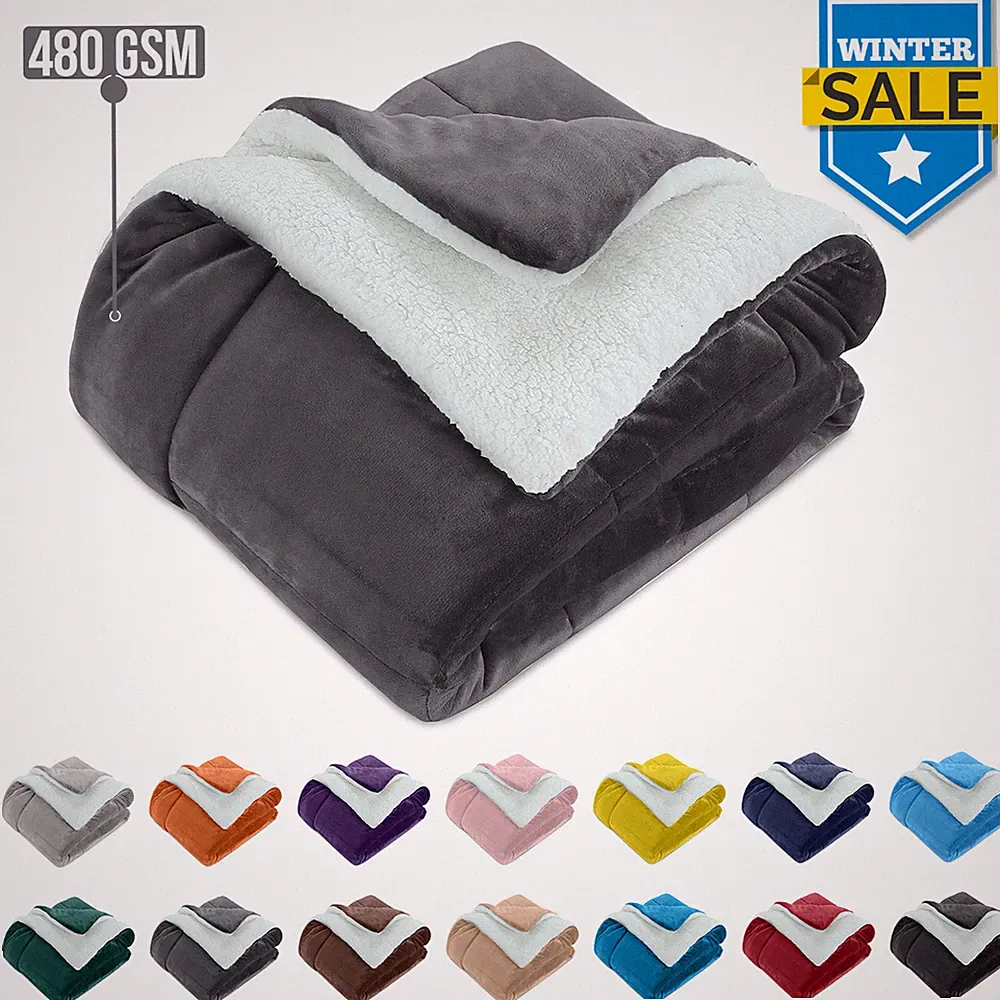 Large Fluffy Sherpa Fleece Blanket Ultra Soft Reversible Warm Sofa Bed Throws