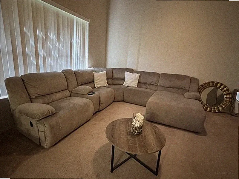 Large Gray Reclining Sectional Sofa w/ Chaise, Console & Cup Holders