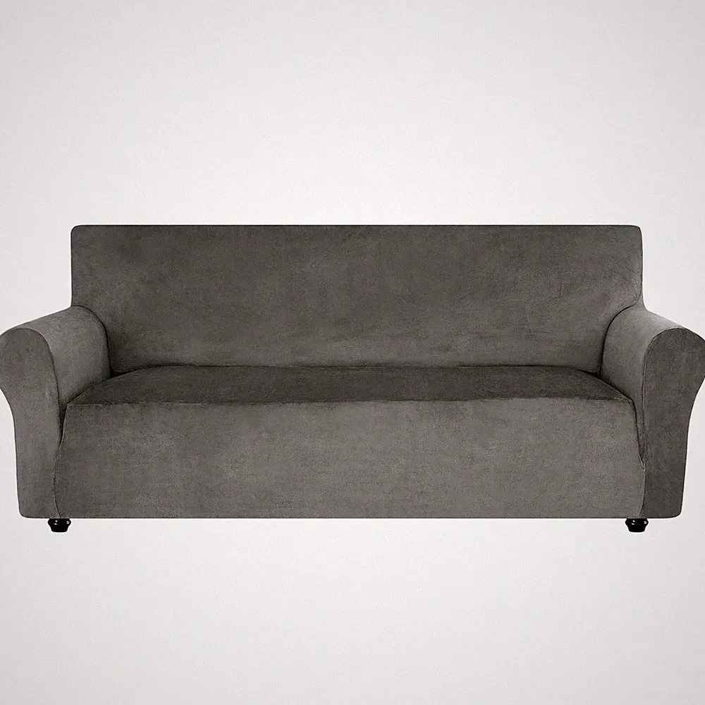 Large Grey Velvet Stretch Washable Pet Friendly Sofa Cover Slipcover for Dogs