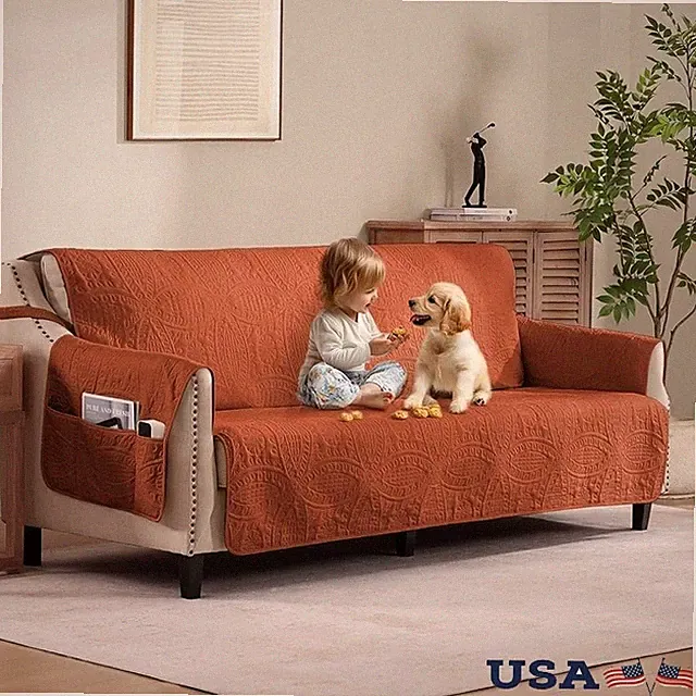 Large Medallion Quilted Sofa Protector Water Repellent Non Slip Cover Pockets US