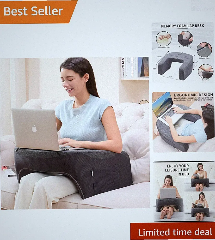 Large Memory Foam Reading Pillow with Arm Rest Lap Desk for Gaming Bed Couch