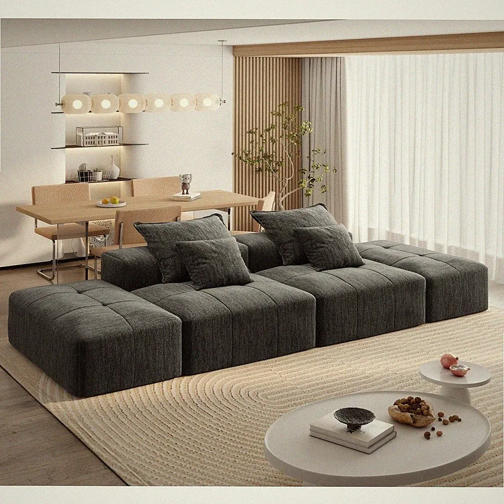 Large Modular Sectional Sofa w/ 2 Ottoman, 4PC DIY Combo, Chenille, No Assembly