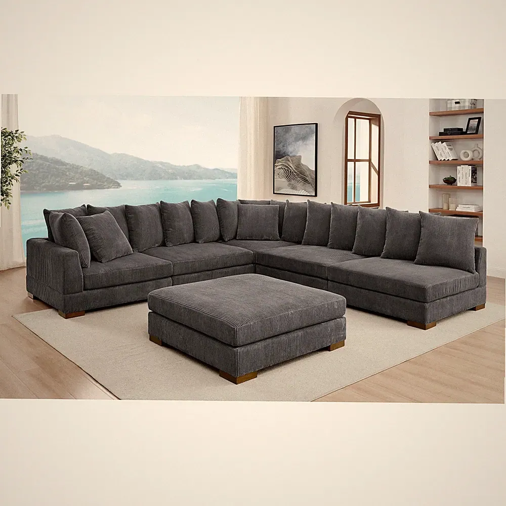 Large Modular Sleeper Sectional Sofa, Corduroy, Dark Gray, 120" x 120"