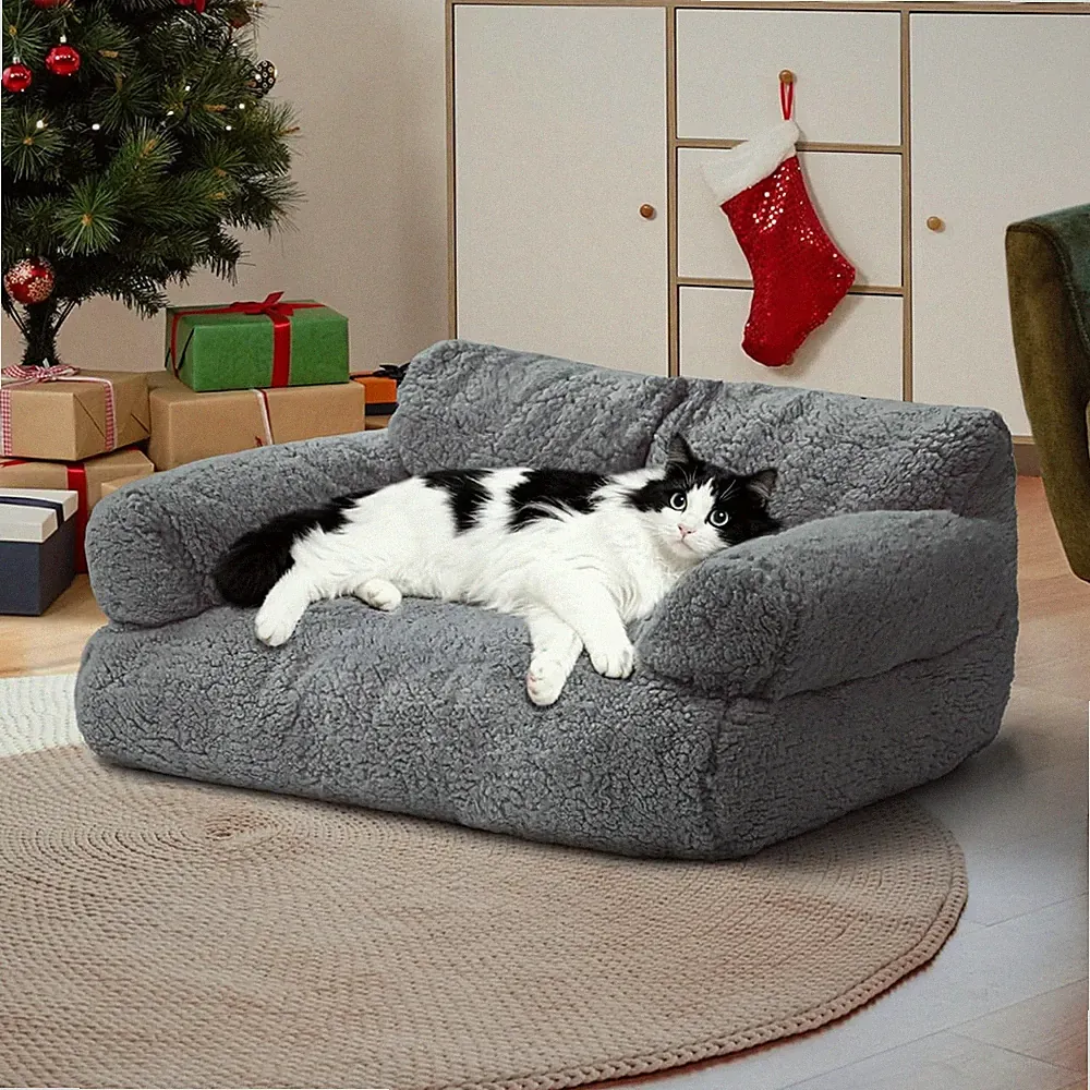 Large Pet Bed Cute Couch Sofa for Indoor Pets 20Lbs with Washable Cover Gray