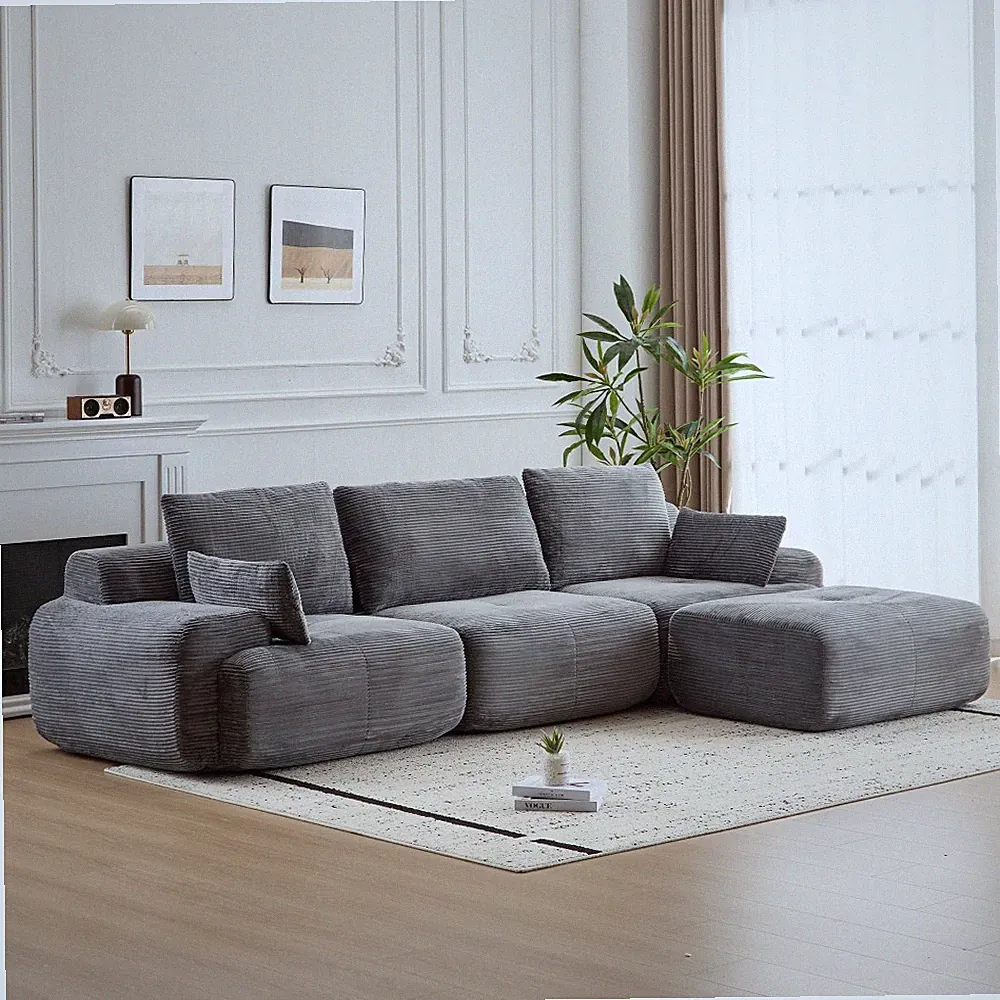 Large Sectional Sofa with Pet-Friendly Corduroy & Memory Foam Cushions