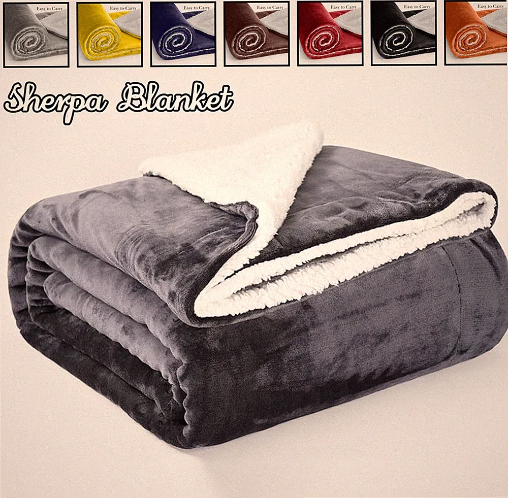 Large Sherpa Fleece Blanket 400 Gsm Super Soft Reversible Warm Sofa Bed Throws