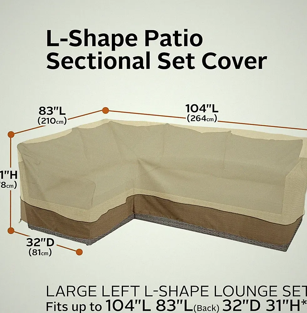 Large Veranda Patio L-Shaped Sectional Sofa Cover, Pebble, Patio Furniture Cover