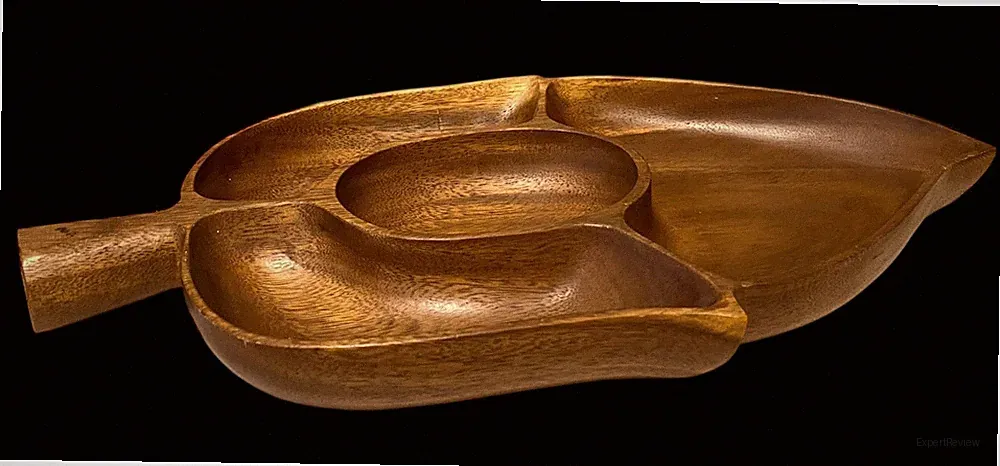 Large Vintage MCM Divided Wood Leaf 4 Section Serving Tray 19.5" x 10" EUC