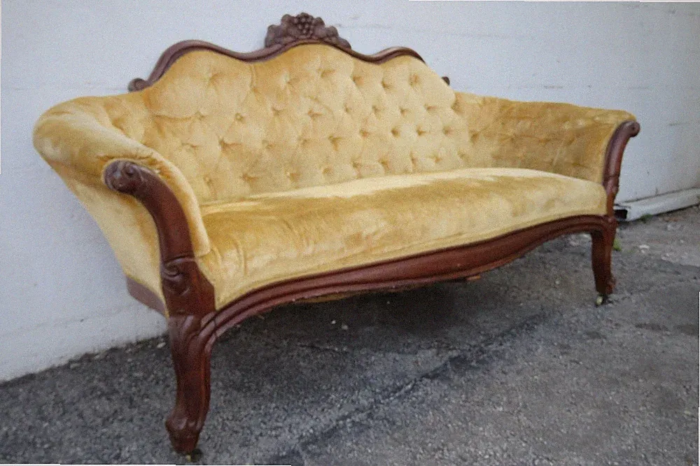 Late 1800s Victorian Carved Solid Mahogany Settee Loveseat Sofa 6000