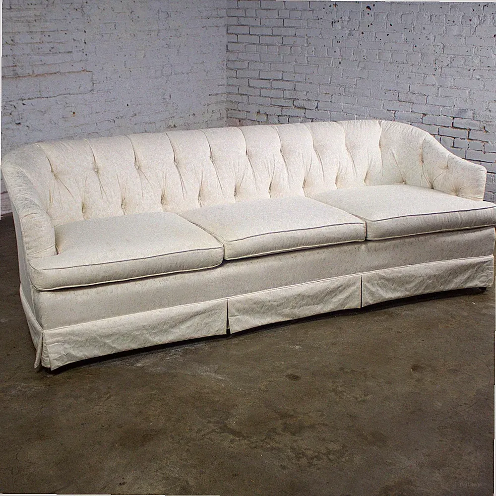 Late 20th Century Hollywood Regency Sofa w/Off White Brocade Fabric by Waters