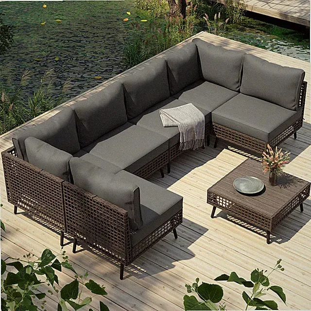 LAUSAINT HOME 7 Pieces Patio Conversation Set, Sectional Sofa with Gray Cushions