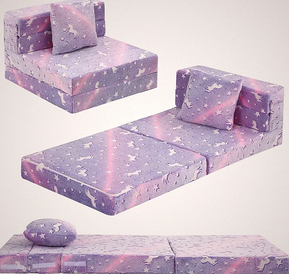 Lavender Unicorn Convertible Tri-Fold Sofa Bed - Fun Glow Mattress for Kids