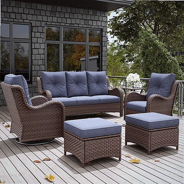 Layinsun 6 Pieces Outdoor Patio Furniture Set, Rattan Wicker Sectional Swivel Ro