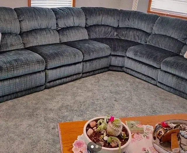 Lazyboy Blue Fabric Sectional Sofa, Tufted Cushioned Back, Pillow Top Arms