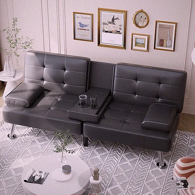 Leather Convertible Futon Sofa Bed, Folding Sleeper Loveseat Couch
