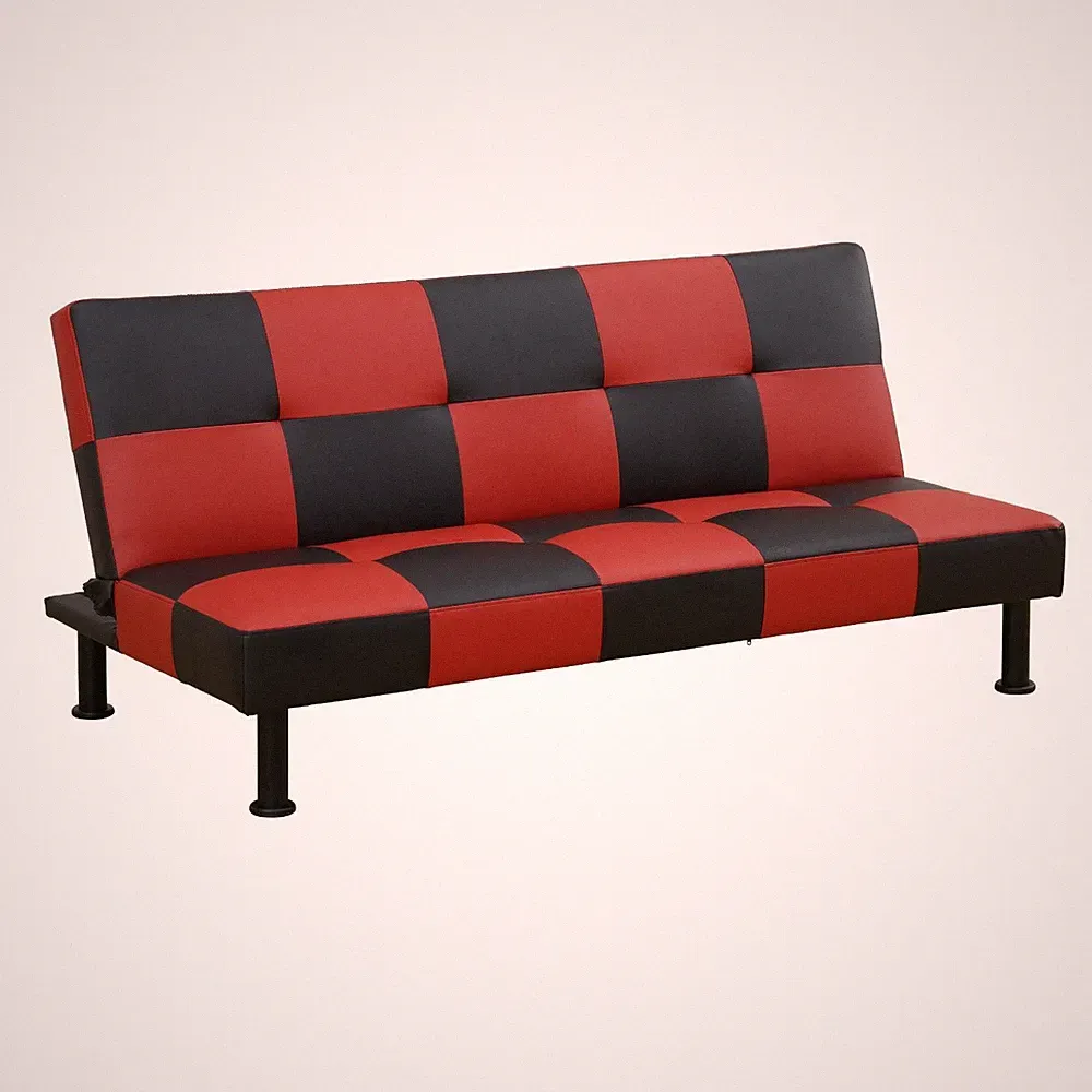Leather Futon Sofa Bed Red Adjustable Backrest Convertible Tufted Loveseat Couch