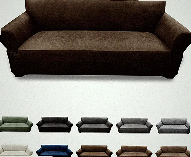 Leather look 3seater sofa cover 1piece stretch furniture protector,coffee colour