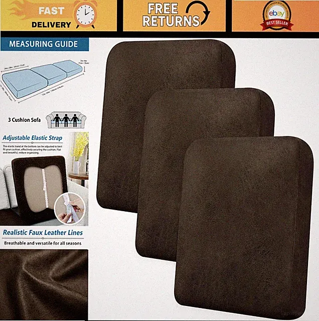 Leather-Look Couch Cushion Covers 3PC Stretch Sofa Slipcovers - Pet-Friendly, No