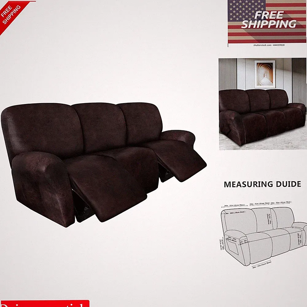 Leather Look Recliner Couch Cover 8-Piece 3 Seater Slipcovers for Reclining S...