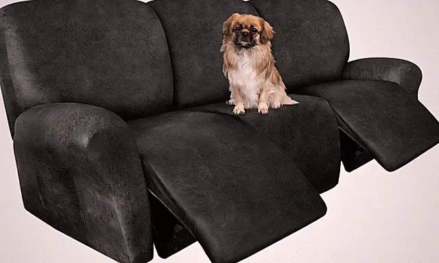 Leather Look Recliner Couch Cover for 3-Seater Sofa, Washable Dark Gray