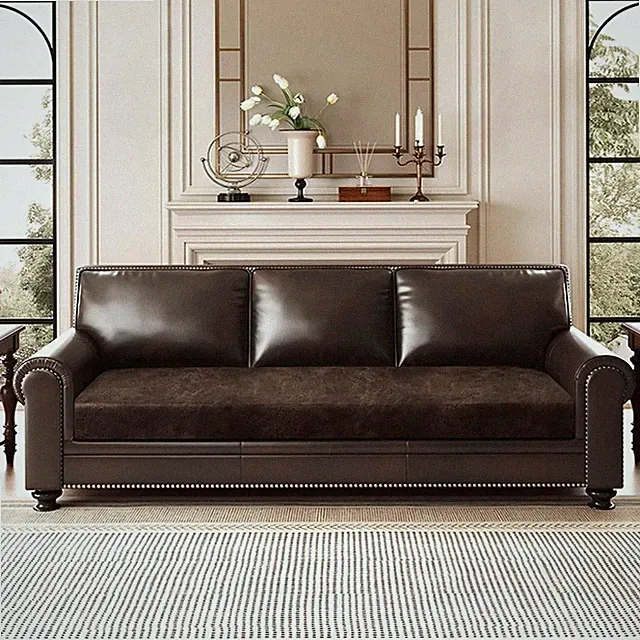 Leather Look Sofa Seat Slipcover in Brown