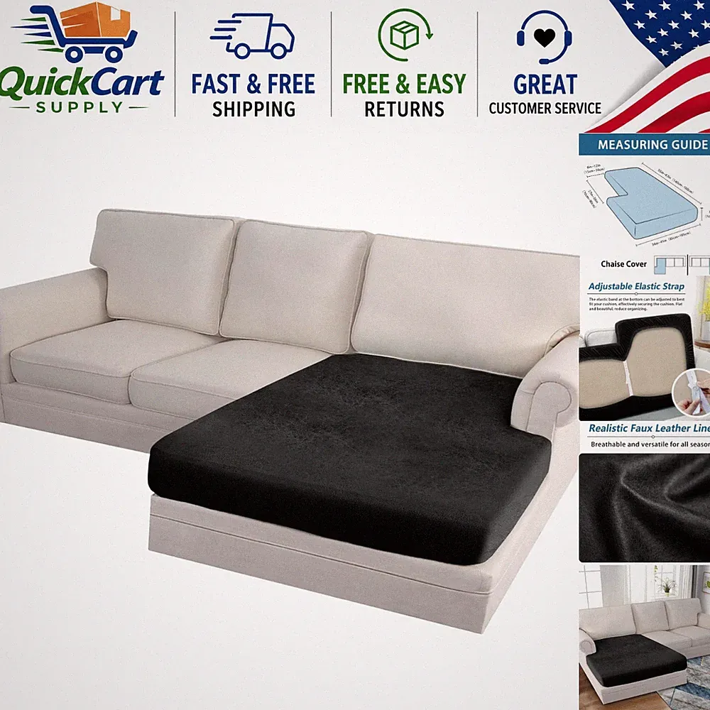 Leather-Look Stretch Chaise Cushion Cover - Pet-Friendly Slipcover for Sectional