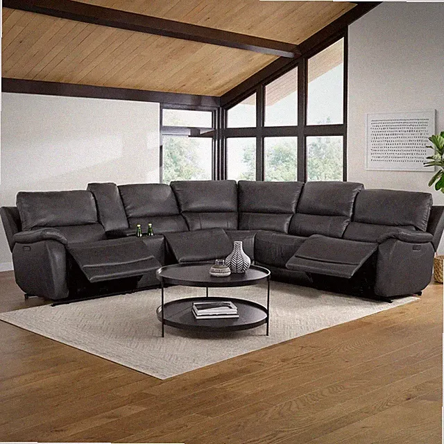 Leather Power Reclining Sectional with Power Headrests Footrests USB Dark Gray