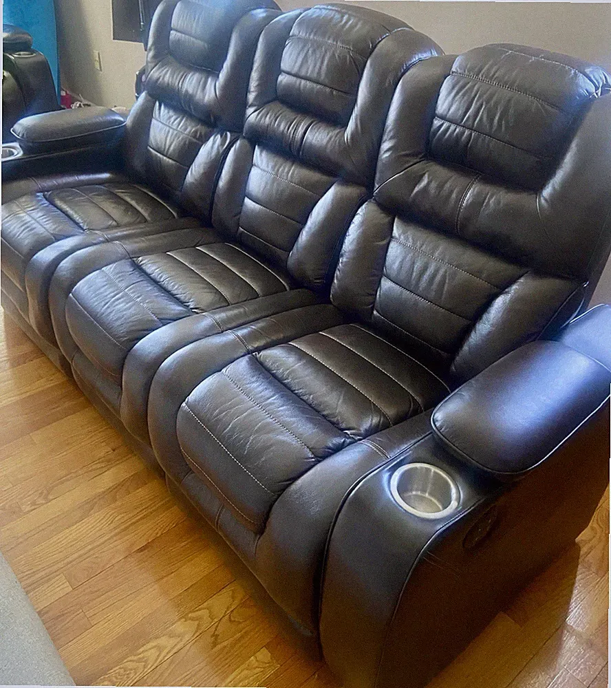 Leather Recliner Sofa 3 Seats adjustable head Rests Middle Section W Charge Port