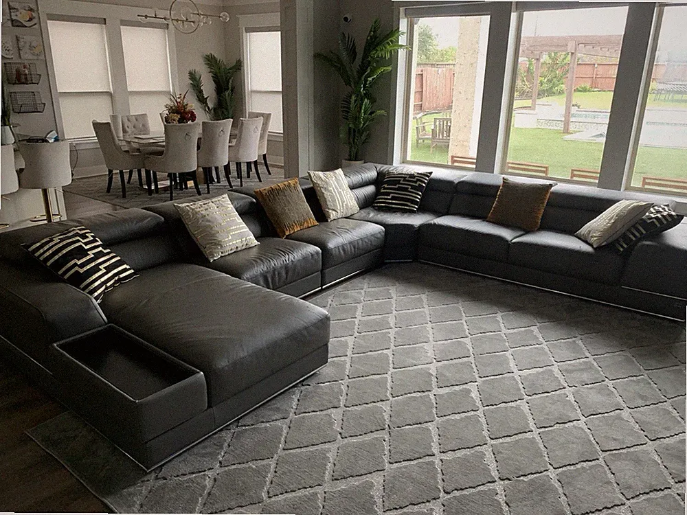 Leather Sectional Sofa Grey Color Living Room Furniture Set