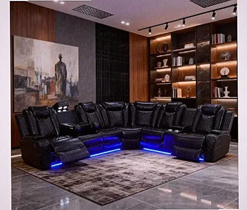 leather sectional sofa LED recliner