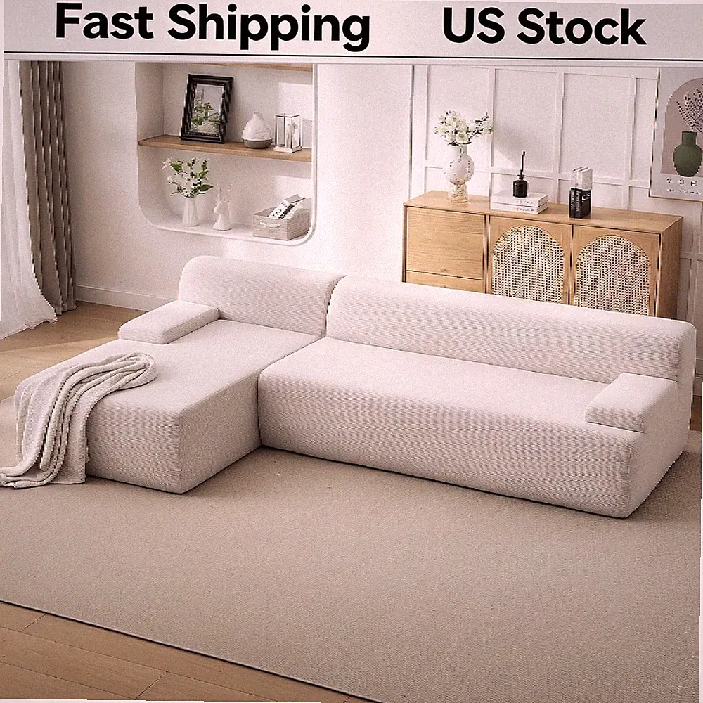 Left Chaise Boneless 106" Sofa, L-Shaped Boneless Modular Cloud Couch Sectional