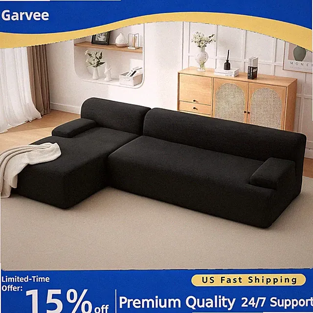 Left Chaise Boneless Modular Cloud Couch Sectional, 106" L-Shaped Boneless Sofa