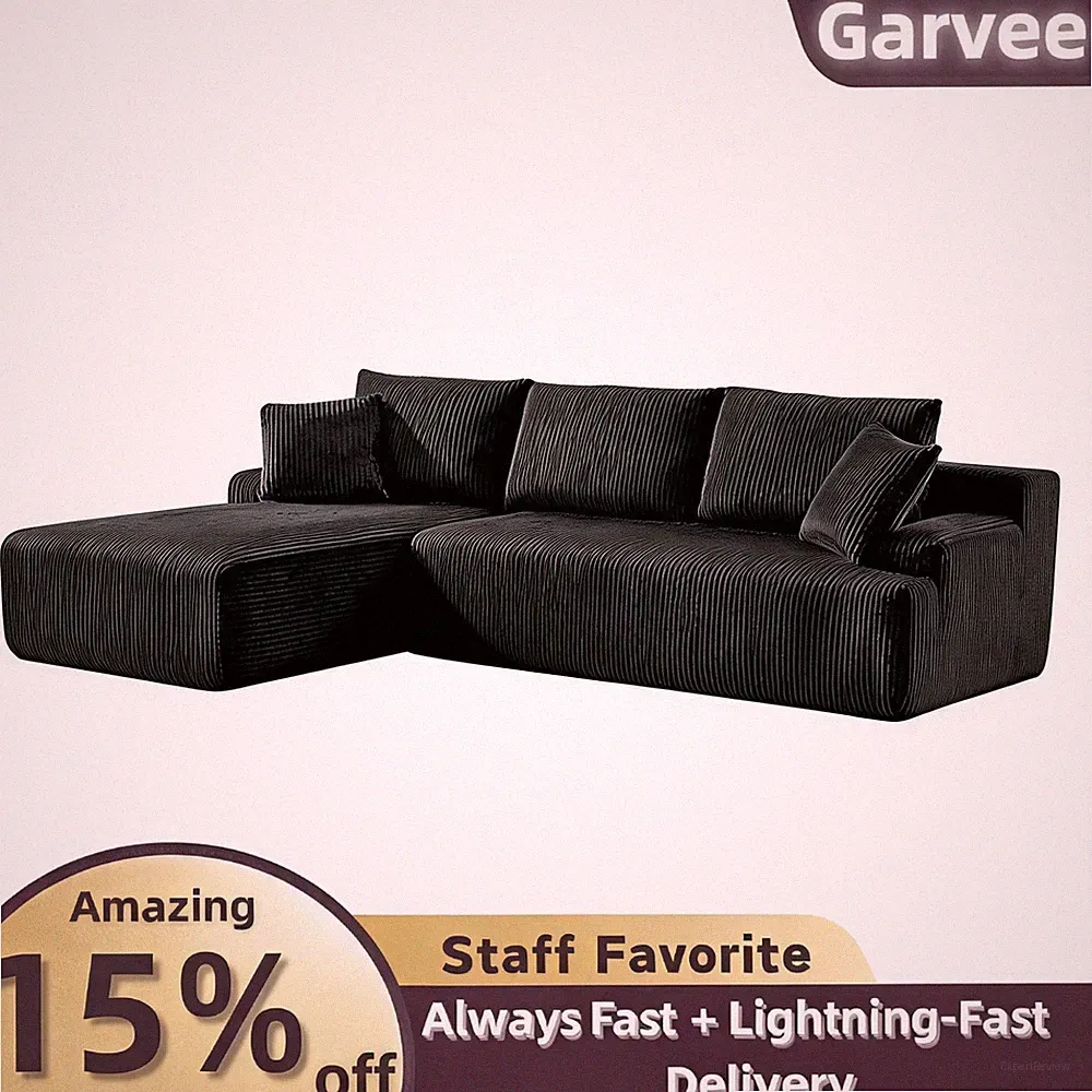 Left Facing Chaise L-Shape Boneless Sectional Sofa, 3-Seat Corduroy Cloud Couch