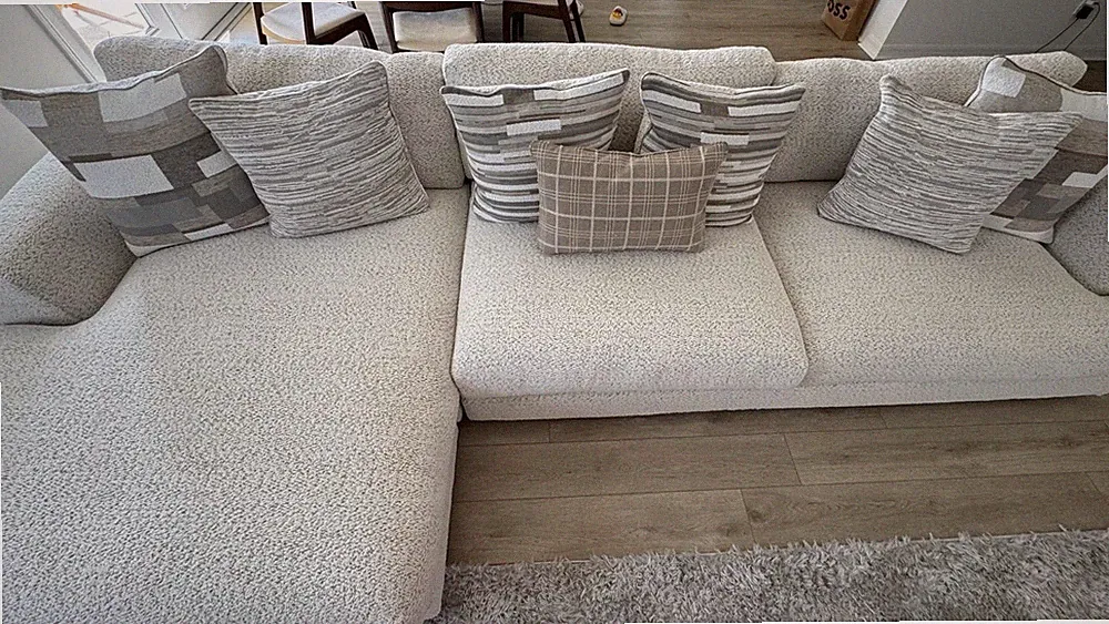 Left Facing Chaise Sofa Sectional Living Room 5-Year Protection Light Biege New