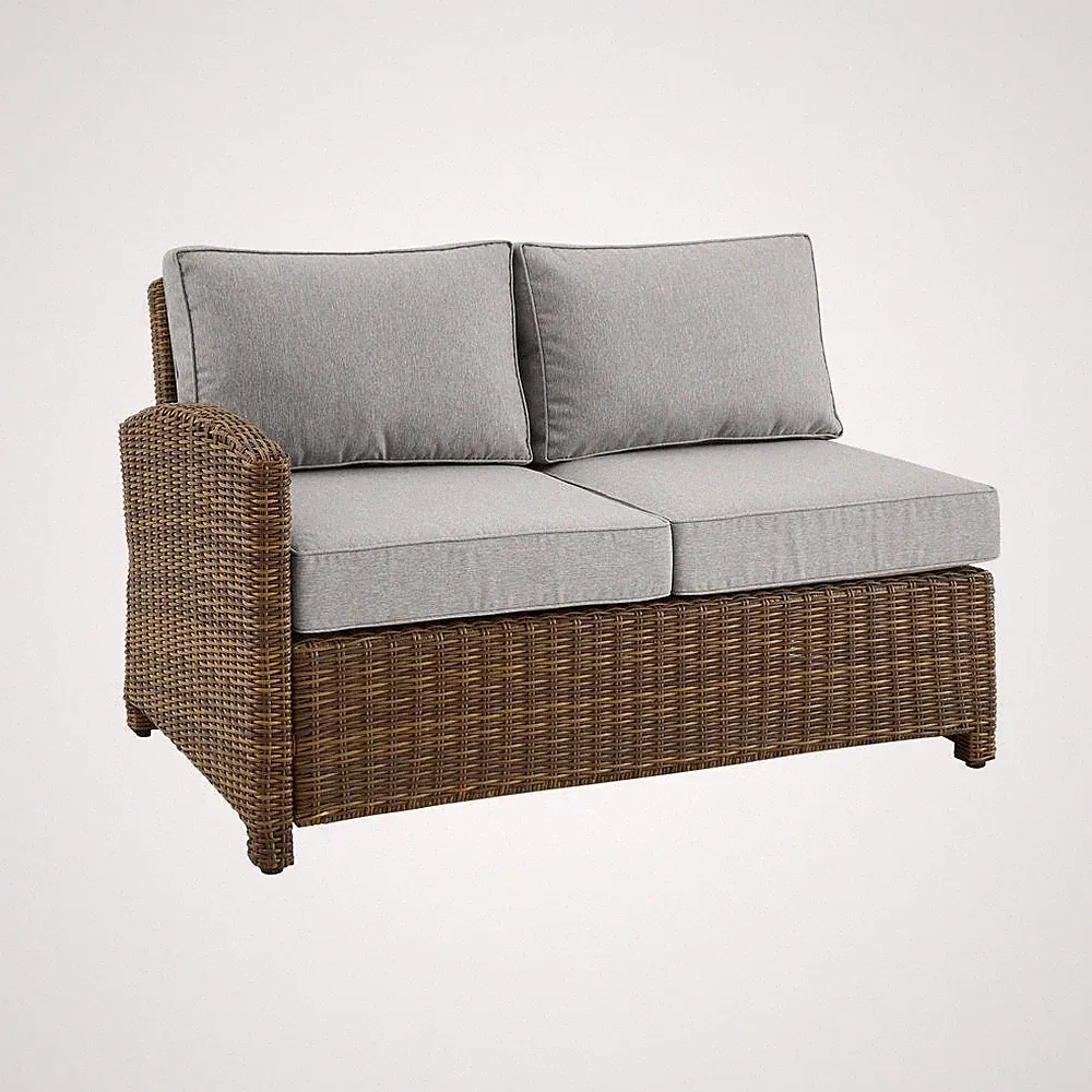 Left Side Outdoor Sectional Sofa with Brown Rattan and Gray Cushions