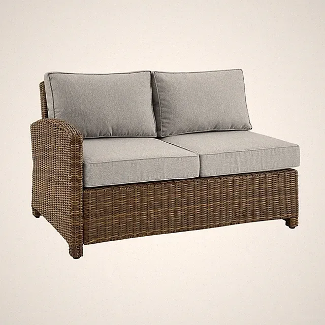 Left Side Outdoor Sectional Sofa with Brown Rattan and Gray Cushions